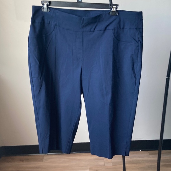 Ruby Rd Capris pant Navy blue pull on contour slimming waistband Clamdigger 22W - Picture 15 of 17